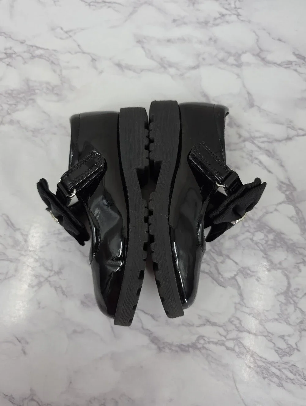 Girls Black Patent Bow Mary Jane Shoes Rhinestone Shoe Clips